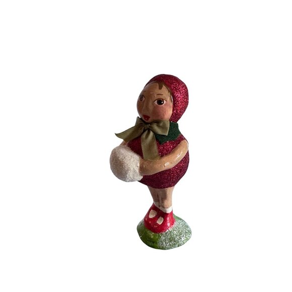 2004 Penny Mcallister Paper Mache Girl with Muff Christmas Figurine Folk Art - Picture 5 of 6